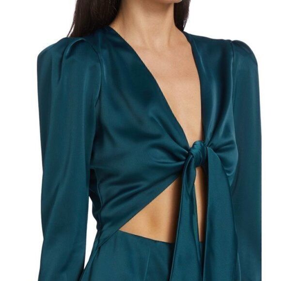 Wayf Poppy Tie-Front Midi Dress Teal Size Large NWT - Picture 3 of 5